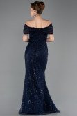 Abendkleid Lang Perlenbesetzt Marineblau ABU5694