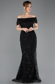 Abendkleid Lang Perlenbesetzt Schwarz ABU5694