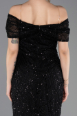 Abendkleid Lang Perlenbesetzt Schwarz ABU5694