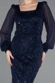 Abendkleid Lang Perlenbesetzt Marineblau ABU5695