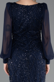 Abendkleid Lang Perlenbesetzt Marineblau ABU5695