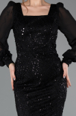 Abendkleid Lang Perlenbesetzt Schwarz ABU5695