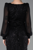 Abendkleid Lang Perlenbesetzt Schwarz ABU5695