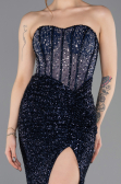 Abendkleid Lang Perlenbesetzt Marineblau ABU5696
