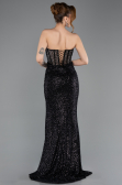 Abendkleid Lang Perlenbesetzt Schwarz ABU5696