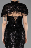Abendkleid im Meerjungfrau-Stil Lang Perlenbesetzt Schwarz ABU5697