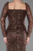 Abendkleid Lang Perlenbesetzt Braun ABU5699