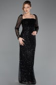 Abendkleid Lang Perlenbesetzt Schwarz ABU5699