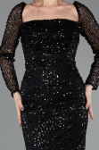 Abendkleid Lang Perlenbesetzt Schwarz ABU5699