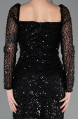 Abendkleid Lang Perlenbesetzt Schwarz ABU5699