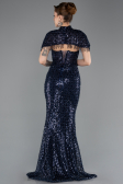 Abendkleid im Meerjungfrau-Stil Lang Perlenbesetzt Marineblau ABU5697