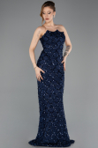 Abendkleid Lang Schuppig Marineblau ABU5701
