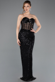 Abendkleid Lang Schuppig Schwarz ABU5702