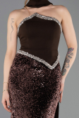 Abendkleid im Meerjungfrau-Stil Lang Schuppig Braun ABU5703