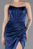 Abendkleid Lang Satin Marineblau ABU5708