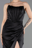Abendkleid Lang Satin Schwarz ABU5708