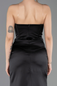 Abendkleid Lang Satin Schwarz ABU5708