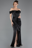 Abschlusskleid Lang Satin Schwarz ABU5709