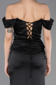 Abschlusskleid Lang Satin Schwarz ABU5709
