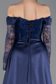 Standesamtkleid Lang Spitze Marineblau ABU5723