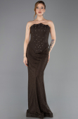 Abendkleid im Meerjungfrau-Stil Lang Spitze Braun ABU5725