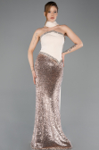 Abendkleid im Meerjungfrau-Stil Lang Schuppig Beige ABU5703