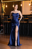Abendkleid Lang Satin Marineblau ABU5708