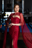 Weinrot Standesamtkleid Spitze Lang ABU5614