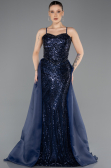 Abendkleid Lang Perlenbesetzt Marineblau ABU5730