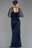 Abendkleid Lang Perlenbesetzt Marineblau ABU5718