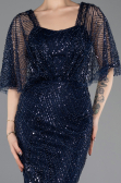 Abendkleid Lang Perlenbesetzt Marineblau ABU5718