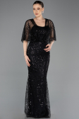 Abendkleid Lang Perlenbesetzt Schwarz ABU5718