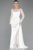 Weiß Abendkleid İm Meerjungfrau-Stil Satin Lang ABU5641