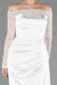 Weiß Abendkleid İm Meerjungfrau-Stil Satin Lang ABU5641
