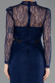 Standesamtkleid Lang Spitze Marineblau ABU5736