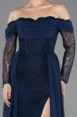 Standesamtkleid Lang Spitze Marineblau ABU5727