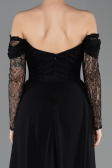 Standesamtkleid Lang Spitze Schwarz ABU5727