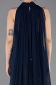 Abendkleid im Meerjungfrau-Stil Lang Perlenbesetzt Marineblau ABU5741