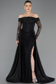 Standesamtkleid Lang Spitze Schwarz ABU5723