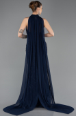 Abendkleid im Meerjungfrau-Stil Lang Perlenbesetzt Marineblau ABU5741