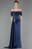 Abendkleid im Meerjungfrau-Stil Lang Satin Marineblau ABU5765