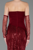 Abendkleid Lang Perlenbesetzt Weinrot ABU5766