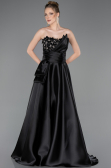 Abendkleid Lang Satin Schwarz ABU5767