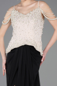 Abendkleid Lang Chiffon Schwarz-Beige ABU5753