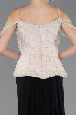 Abendkleid Lang Chiffon Schwarz-Beige ABU5753