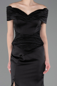Standesamtkleid Lang Satin Schwarz ABU5785
