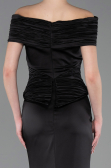Standesamtkleid Lang Satin Schwarz ABU5785