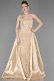 Gold Abendkleid Perlenbesetzt Lang ABU5511