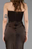 Abendkleid im Meerjungfrau-Stil Lang Satin Braun ABU5820
