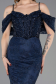 Abendkleid im Meerjungfrau-Stil Lang Spitze Marineblau ABU5822